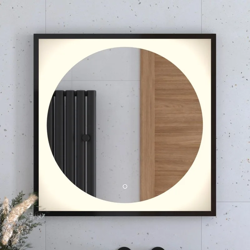 Зеркало Defesto Eclipse DF 2232S 70х70 черная рама, с LED-подсветкой, 3000К, сенсорный выключатель