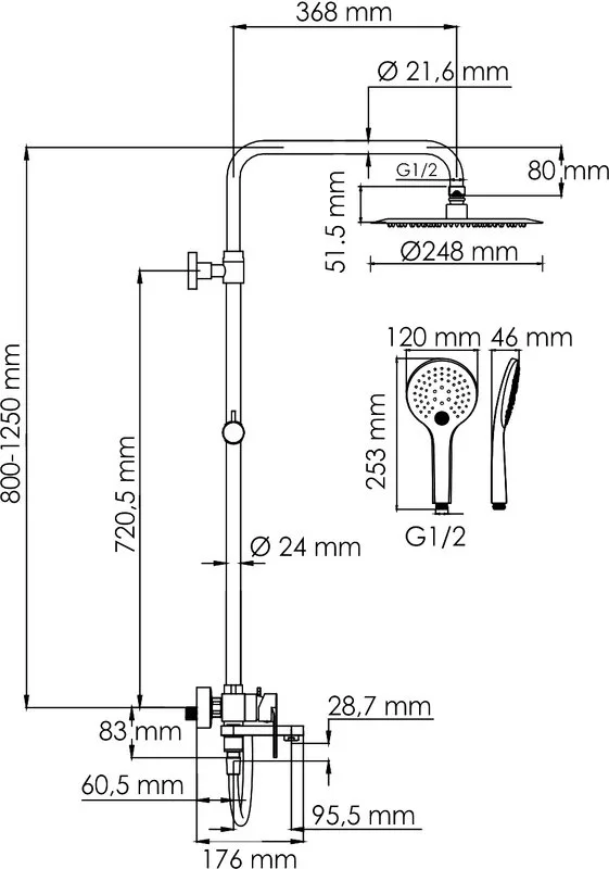 Душевая стойка Wasserkraft Elbe 7400 A174.258.078.CB, черная Sancos — официальный сайт