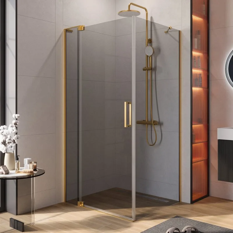 Душевой уголок Cezares Slider AH 1 90-90/100 GRIGIO BORO профиль брашированное золото, стекло серое Sancos — официальный сайт