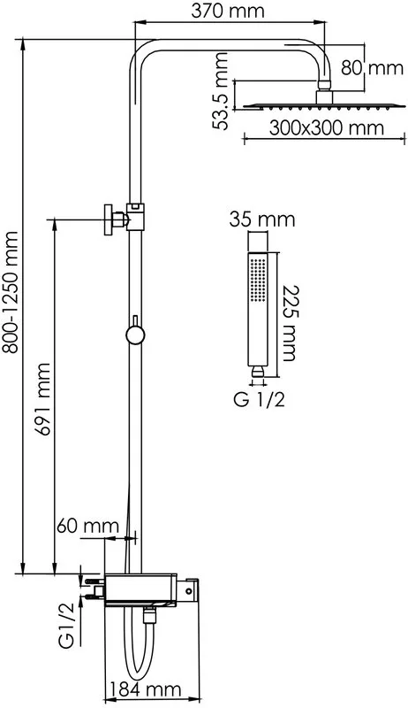 Душевая стойка Wasserkraft Abens 2000 A114.162.218.CB Thermo, с термостатом, черная Sancos — официальный сайт