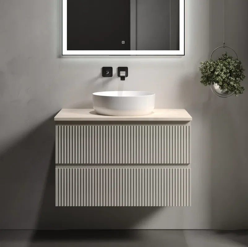 Тумба с раковиной Sancos Snob R 80 см, beige soft, столешница бежевая, раковина CN6022 Sancos — официальный сайт