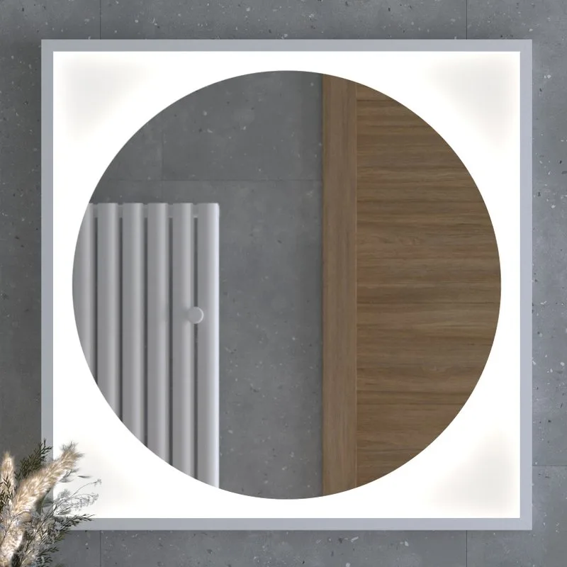 Зеркало Defesto Eclipse DF2228 80х80 белая рама, с LED-подсветкой