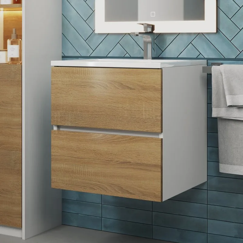 Тумба под раковину Uperwood Barsa подвесная 50х45х55 см, белая/дуб сонома Sancos — официальный сайт
