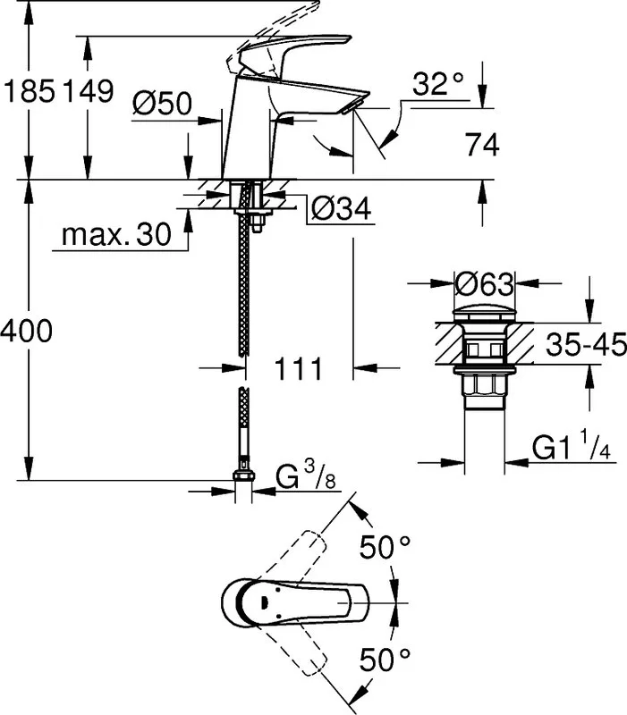 Смеситель для раковины Grohe Eurosmart 23968003 Sancos — официальный сайт