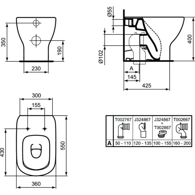 Чаша для унитаза приставного Ideal Standard Tesi AquaBlade T007701 Sancos — официальный сайт