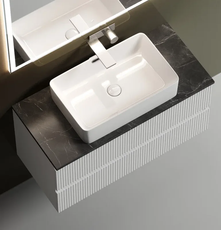 Тумба с раковиной Sancos Snob T 100 см, bianco, столешница черный мрамор, раковина CN5025 Sancos — официальный сайт