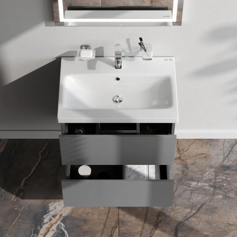 Тумба под раковину без столешницы AM.PM Gem 60 графит матовый, подвесная, с 2 ящиками Sancos — официальный сайт