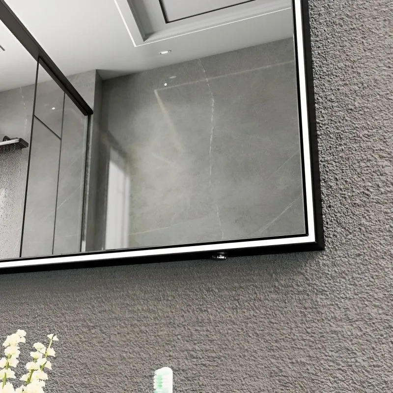 Зеркало в ванную с подсветкой Esbano ES-3803KDB 100x80 см для ванной профиль черный матовый прямоуго