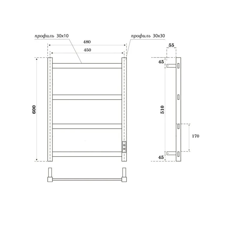 Полотенцесушитель электрический APEXTERMO Терра Лайт TR00364BL 600x450, черный