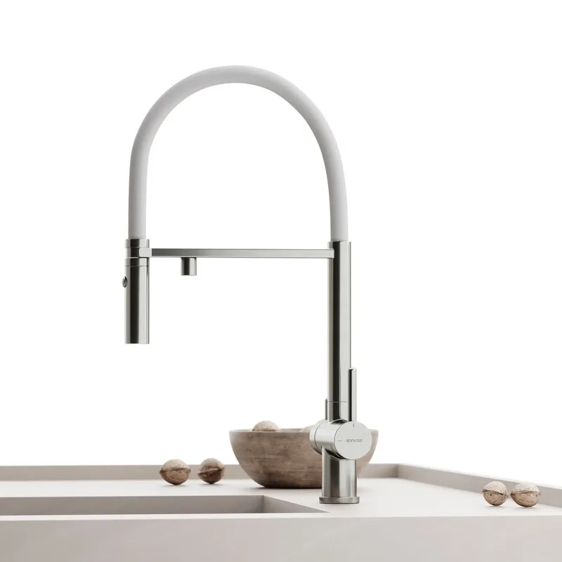 Смеситель для кухни гибкий с фильтром для питьевой воды SC4010BNwh, брашированный никель, матовый бе Sancos — официальный сайт