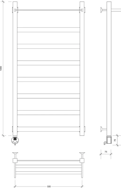 Полотенцесушитель электрический Secado Комано 1 СП , 100x50 ТЭН квадратный, черный матовый, L Sancos — официальный сайт