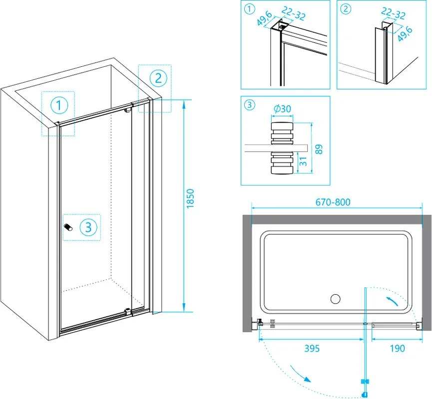 Душевая дверь в нишу RGW Passage PA-02B 41080207-14 80х185, профиль черный Sancos — официальный сайт