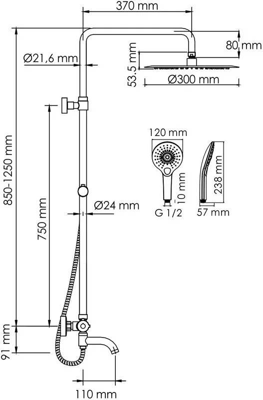 Душевая стойка Wasserkraft Berkel A188.116.101.010.CH Thermo, с термостатом, хром Sancos — официальный сайт