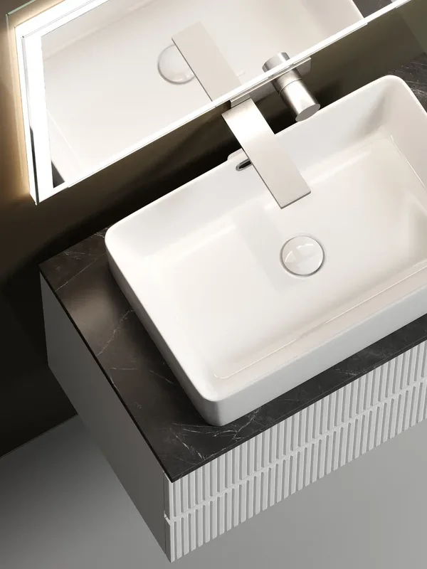 Тумба с раковиной Sancos Snob T 80 см, bianco, столешница черный мрамор, раковина CN5025 Sancos — официальный сайт