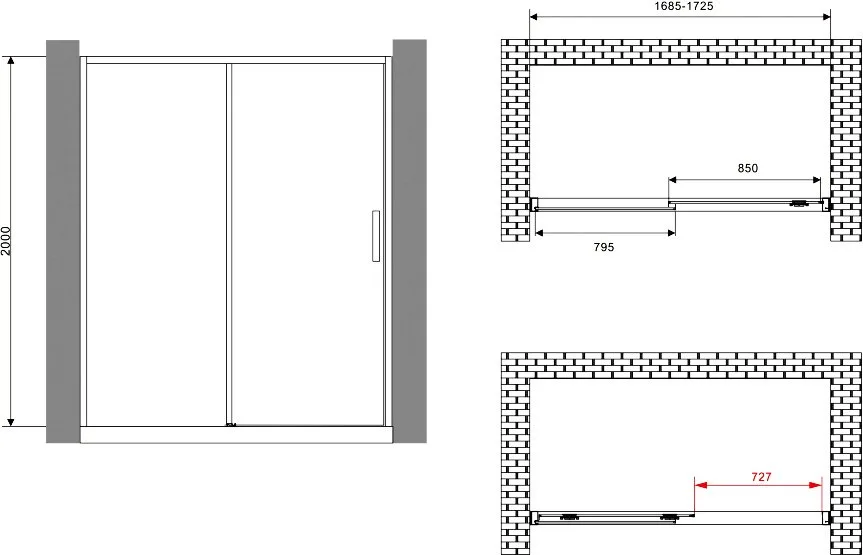 Душевая дверь в нишу Abber Komfort AG93170B 170 см, профиль черный, стекло прозрачное Sancos — официальный сайт