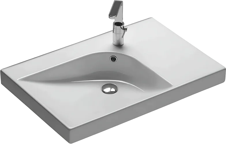 Раковина Hatria Grandangolo SX YXF901 75, 1 готовое отверстие под смеситель Sancos — официальный сайт