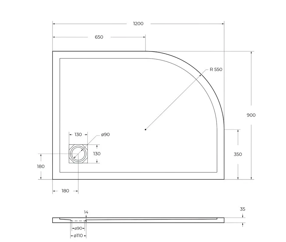 Поддон для душа BelBagno Uno TRAY-MR-UNO-RH-120/90-550-35-W-R-BO 120х90, белый, с сифоном Sancos — официальный сайт