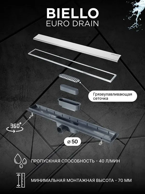 Душевой трап (лоток) под плитку BIELLO 650 с комбинированным затвором (сухим затвором и гидрозатворо Sancos — официальный сайт