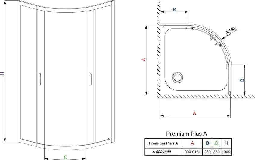 Душевой уголок Radaway Premium Plus A 90x190 прозрачное стекло Sancos — официальный сайт