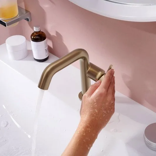 Смеситель для раковины Hansgrohe Tecturis S Fine 110 CoolStart 73310140 шлифованная бронза Sancos — официальный сайт