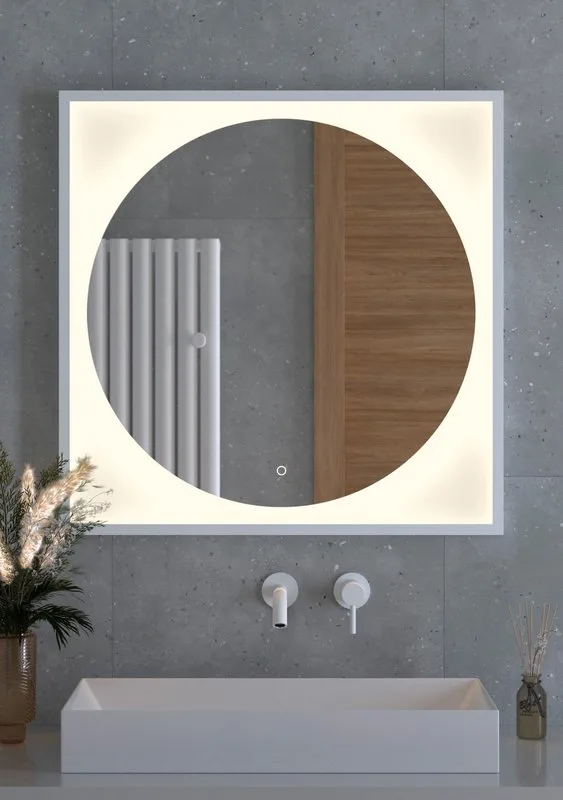 Зеркало Defesto Eclipse DF 2238S 80х80 белая рама, с LED-подсветкой, 3000К, сенсорный выключатель
