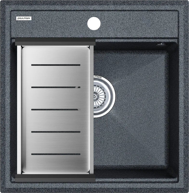 Мойка кухонная Paulmark Stepia PM115051-DG+A375-BS с коландером, графит Sancos — официальный сайт