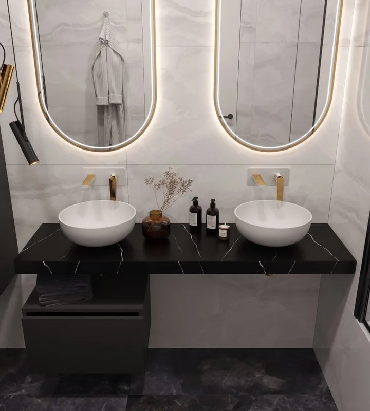 Столешница в ванную под раковину Armadi Art Flat Nero Marquina 160 с кронштейнами Sancos — официальный сайт