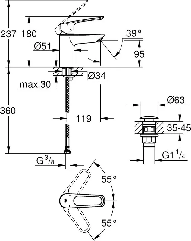 Смеситель для раковины Grohe Eurosmart 23980003 Sancos — официальный сайт