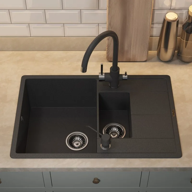 Кухонная мойка кварцевая Uperwood Quartz UPD-05-04, прямоугольная двухсекционная, черная Sancos — официальный сайт
