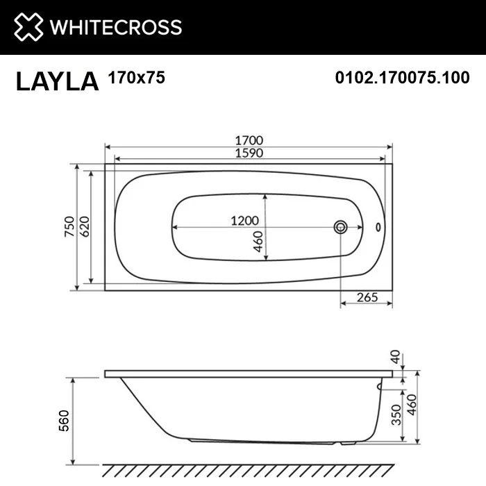 Акриловая ванна WHITECROSS Layla 170x75 см, пристенная, белая Sancos — официальный сайт