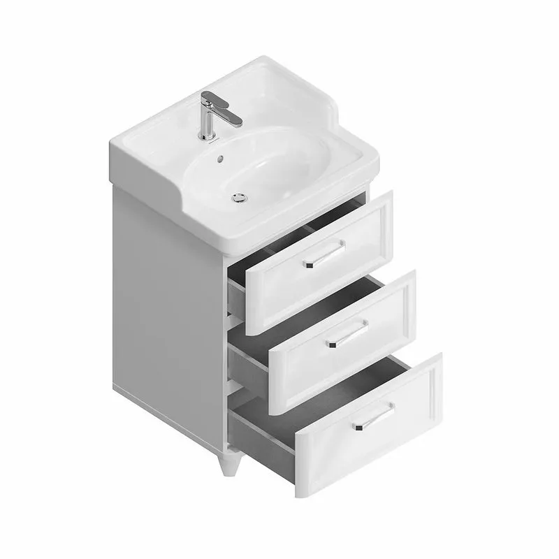 Тумба под раковину без столешницы KERAMA MARAZZI Pompei 60 напольная, с 3 ящиками, глянцевая белая Sancos — официальный сайт