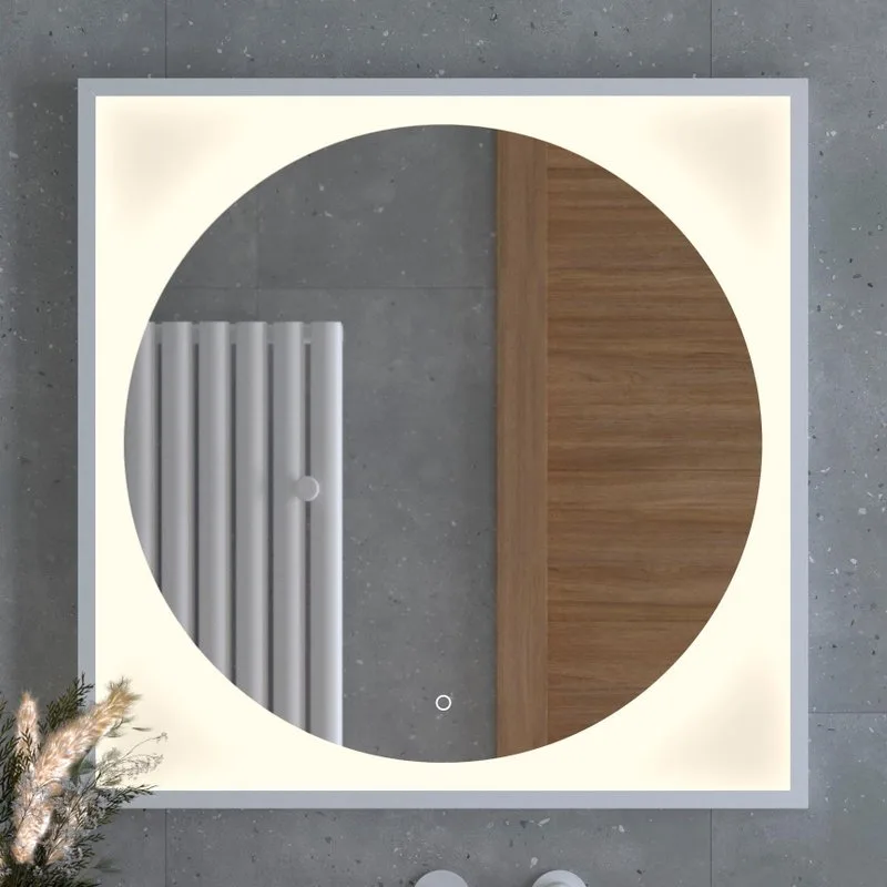 Зеркало Defesto Eclipse DF 2238S 80х80 белая рама, с LED-подсветкой, 3000К, сенсорный выключатель
