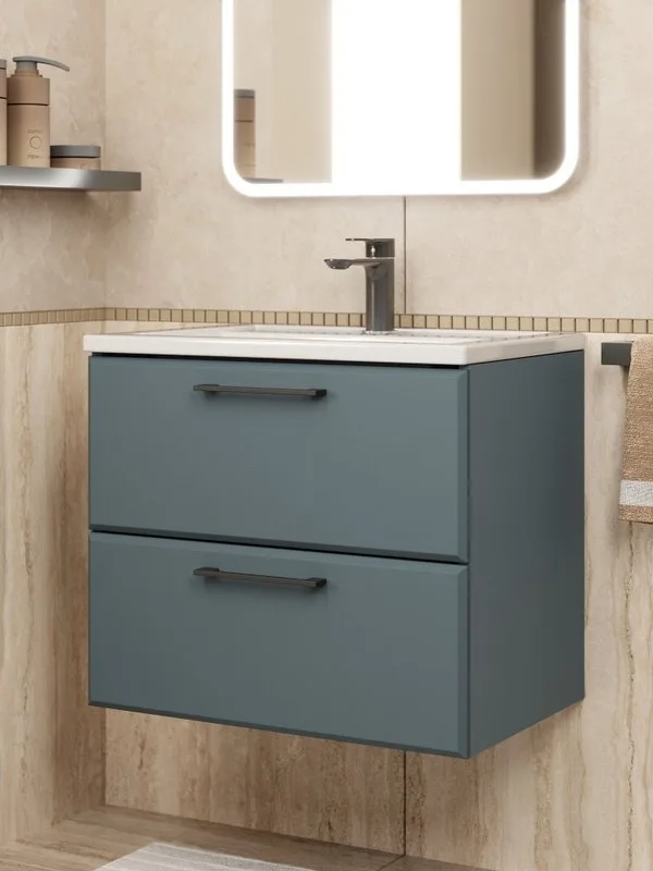 Тумба под раковину без столешницы Uperwood Foster New 60 подвесная, 2 ящика, серый графит Sancos — официальный сайт