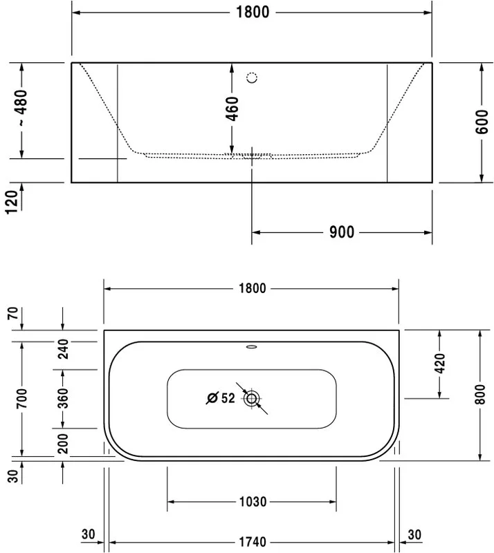 Акриловая ванна Duravit Happy D.2 700318 180x80 см, пристенная, белая, на ножках Sancos — официальный сайт