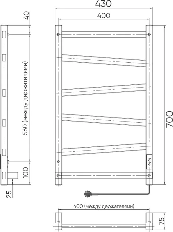 Полотенцесушитель электрический Indigo Element LCEEPF70-40BRRt черный муар Sancos — официальный сайт