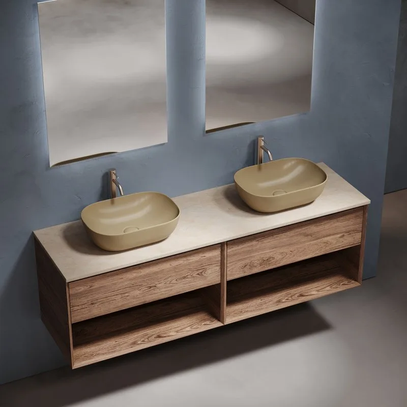 Тумба с раковиной Sancos Marmi 1.0 160 дуб чарльстон, столешница бежевая TT160A2X, раковина CN6009MC Sancos — официальный сайт