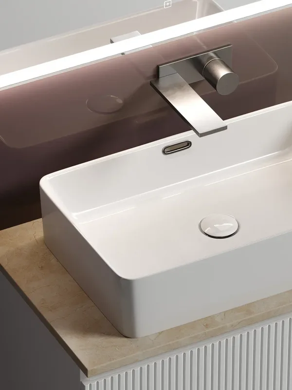 Тумба с раковиной Sancos Snob T 80 см, bianco, столешница бежевая, раковина CN5025 Sancos — официальный сайт