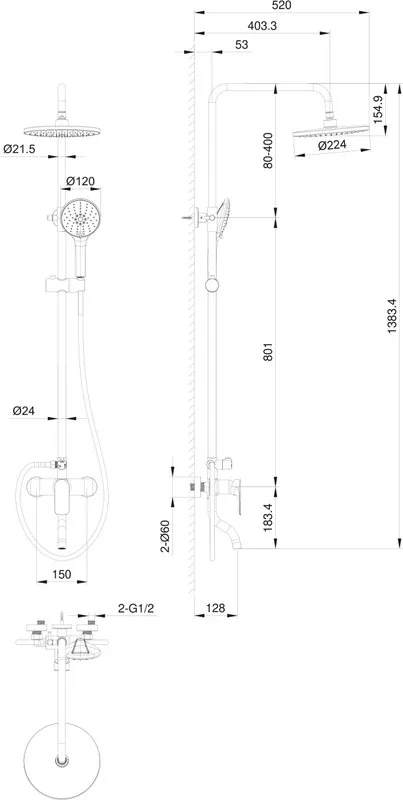 Душевая стойка Wonzon & Woghand Line WW-AE3354-CR, хром Sancos — официальный сайт