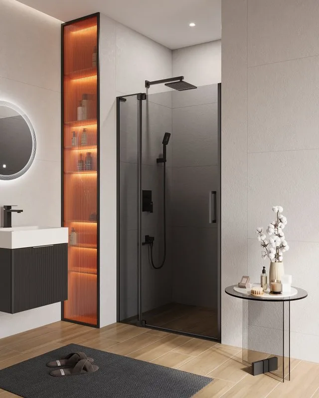 Душевая дверь в нишу Cezares Slider B 1 100/110 Grigio Nero профиль черный, стекло серое Sancos — официальный сайт