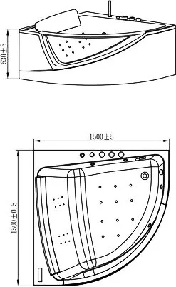 Акриловая ванна Orans 6510700 150x150 см, угловая, пристенная, с гидромассажем, белая, четверть круг Sancos — официальный сайт