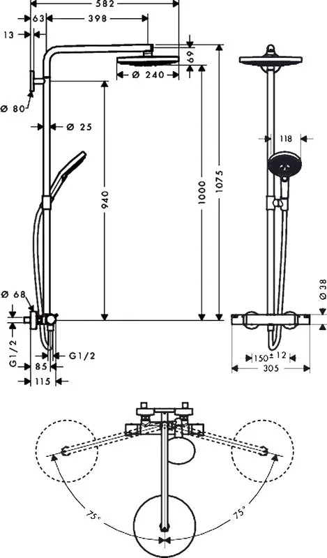 Душевая стойка Hansgrohe Raindance Select S 240 2jet 27129400, Showerpipe Sancos — официальный сайт