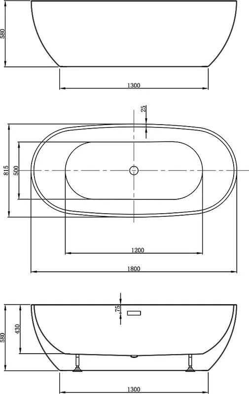 Акриловая ванна Vincea VBT-408-1800 180x80 см, отдельностоящая, белая, овальная, на ножках, со сливо Sancos — официальный сайт