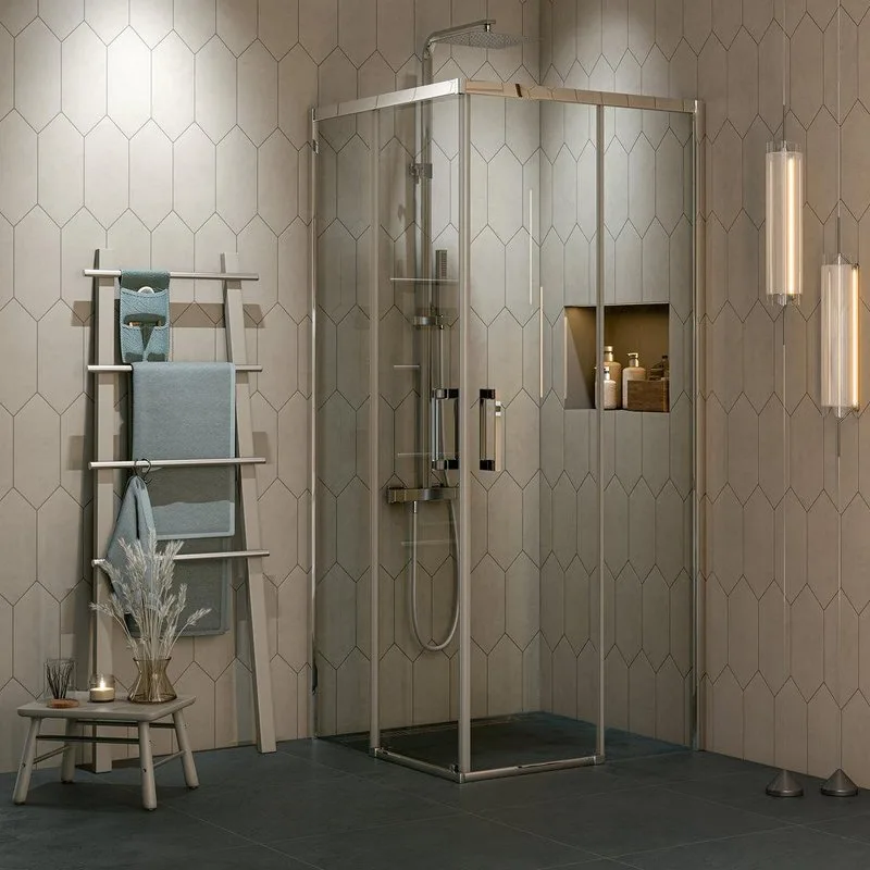 Душевой уголок KERAMA MARAZZI Vetro 100х100 см, раздвижная дверь, 2 секции двери, профиль хром Sancos — официальный сайт