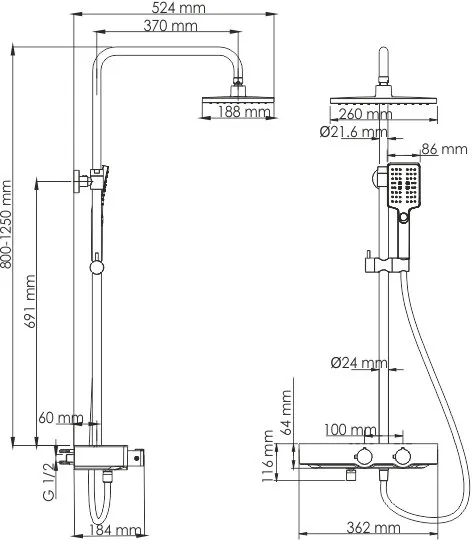 Душевая стойка Wasserkraft Thermo A11401, черная матовая Sancos — официальный сайт