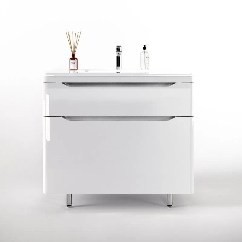 Тумба под раковину без столешницы Style Line Марелла 90 напольная, антискрейтч, белый глянец