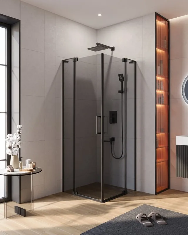 Душевой уголок Cezares Slider A 2 70/80 Grigio Nero профиль черный, стекло серое Sancos — официальный сайт