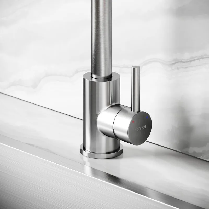 Смеситель для кухни Sancos Stainless, с поворотным R изливом, нержавеющая сталь SC12001SS Sancos — официальный сайт