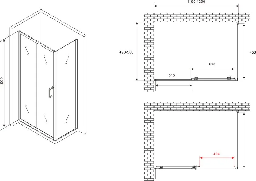 Душевой уголок Abber Schwarzer Diamant AG30120B5-S50B5 120x50, профиль черный, стекло прозрачное Sancos — официальный сайт
