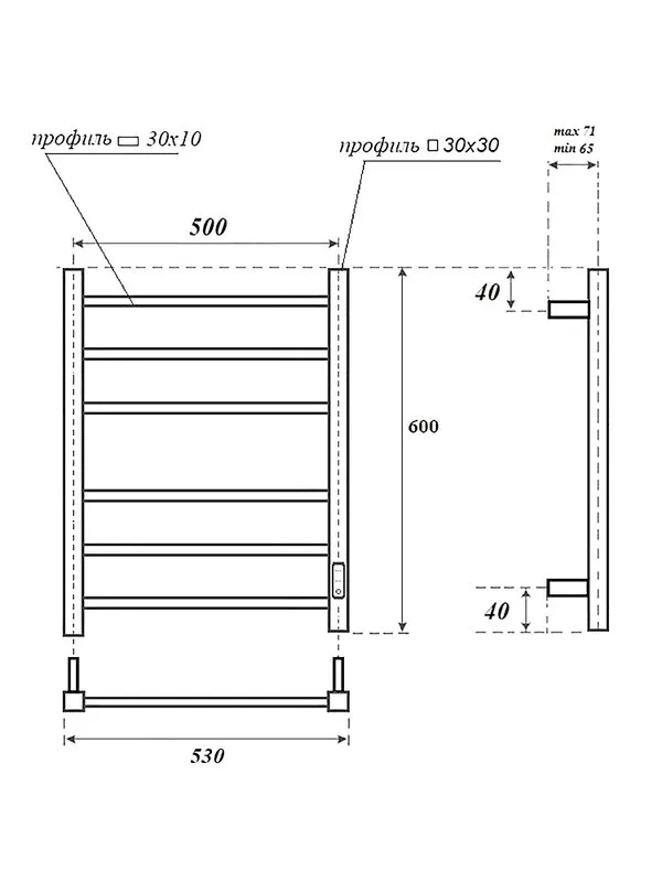 Полотенцесушитель электрический APEXTERMO Терра TR00165WM 60x55 см, подключение справа, слева, скрыт