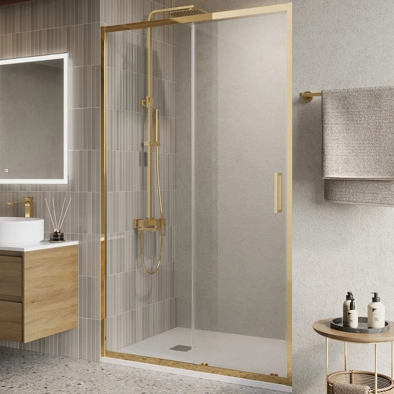 Душевая дверь в нишу BelBagno Luce BF-1-120-C-ORO профиль золото, стекло прозрачное Sancos — официальный сайт